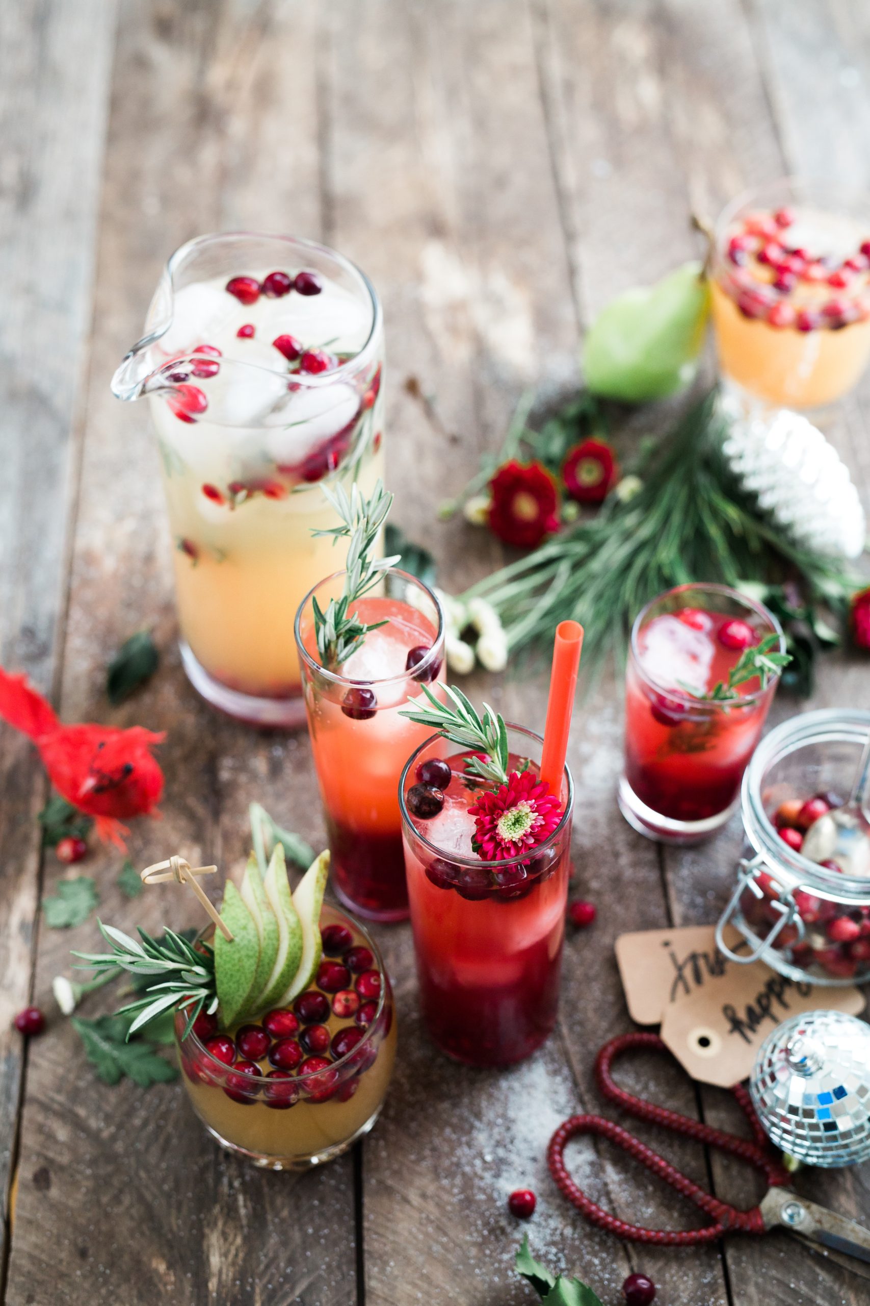 various drinks in tall glasses