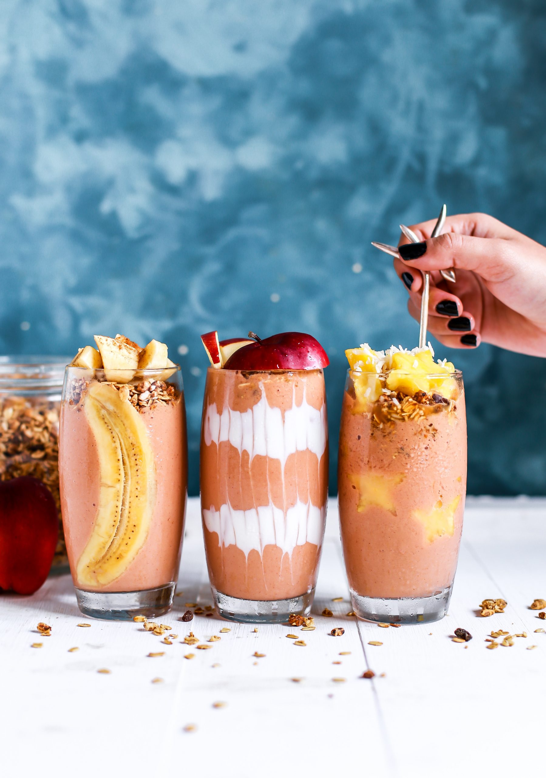 three different kinds of smoothie drinks